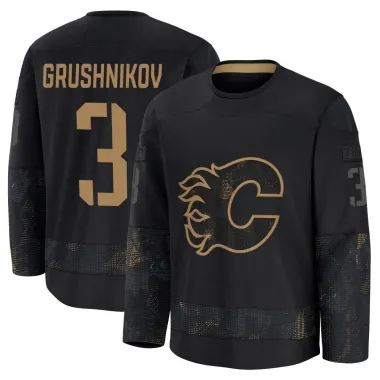 Black Men's Artem Grushnikov Premium Calgary Flames 2024 Military Appreciation Practice Jersey