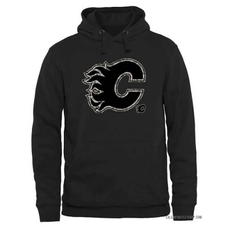Black Men's Calgary Flames Rink Warrior Pullover Hoodie