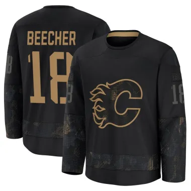 Black Youth John Beecher Premium Calgary Flames 2024 Military Appreciation Practice Jersey