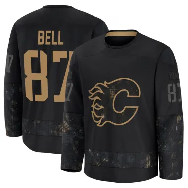 Black Youth Parker Bell Premium Calgary Flames 2024 Military Appreciation Practice Jersey
