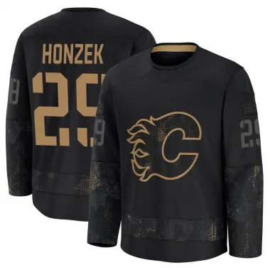 Black Youth Samuel Honzek Premium Calgary Flames 2024 Military Appreciation Practice Jersey