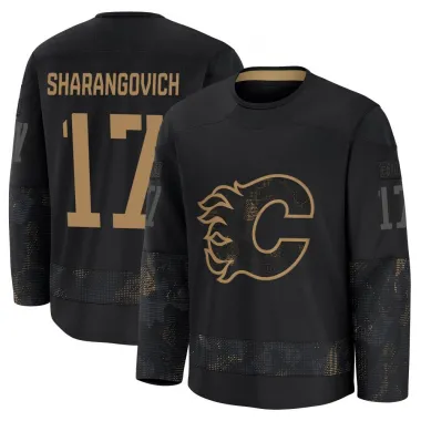 Black Youth Yegor Sharangovich Premium Calgary Flames 2024 Military Appreciation Practice Jersey
