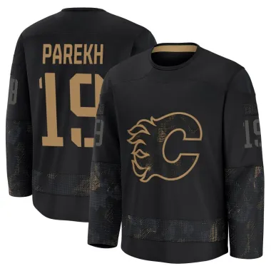Black Youth Zayne Parekh Premium Calgary Flames 2024 Military Appreciation Practice Jersey