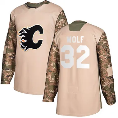 Camo Men's Dustin Wolf Authentic Calgary Flames Veterans Day Practice Jersey