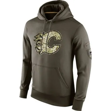 Olive Men's Calgary Flames Salute To Service KO Performance Hoodie