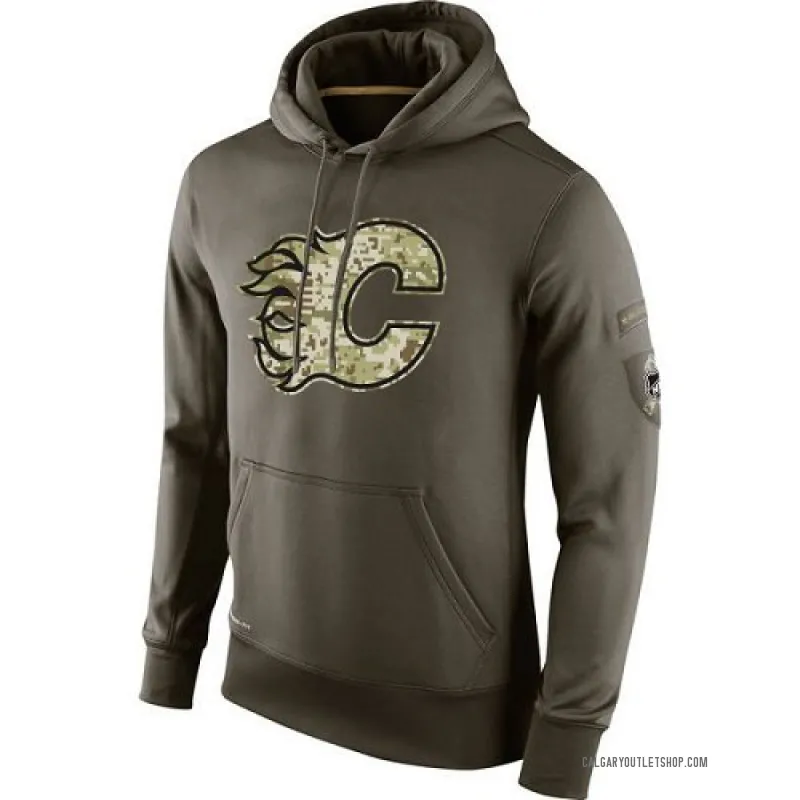 Olive Men's Calgary Flames Salute To Service KO Performance Hoodie