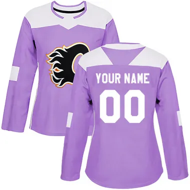 Purple Women's Custom Authentic Calgary Flames Fights Cancer Practice Jersey