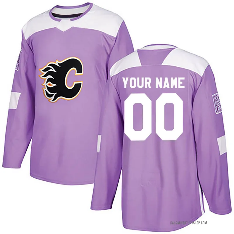Purple Youth Custom Authentic Calgary Flames Fights Cancer Practice Jersey
