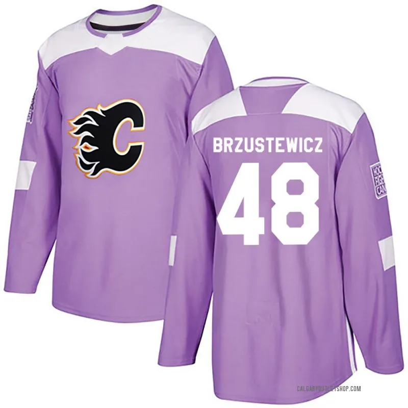 Purple Youth Hunter Brzustewicz Authentic Calgary Flames Fights Cancer Practice Jersey