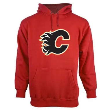Red Men's Calgary Flames Old Time Hockey Big Logo with Crest Pullover Hoodie -