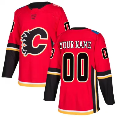 Red Men's Custom Authentic Calgary Flames Home Jersey