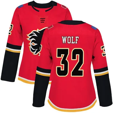 Red Women's Dustin Wolf Authentic Calgary Flames Home Jersey