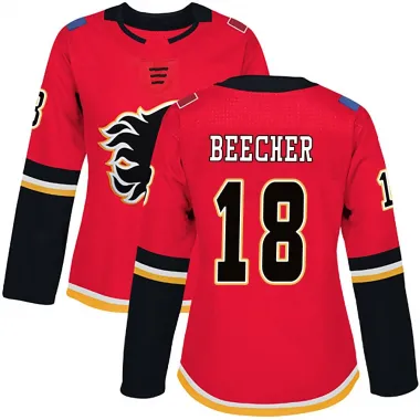 Red Women's John Beecher Authentic Calgary Flames Home Jersey