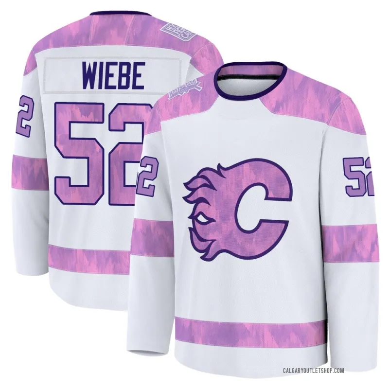 White Men's Abram Wiebe Premium Calgary Flames 2024 Hockey Fights Cancer Practice Jersey