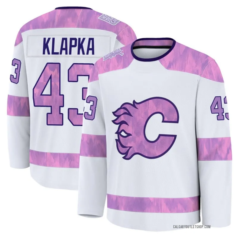 White Men's Adam Klapka Premium Calgary Flames 2024 Hockey Fights Cancer Practice Jersey
