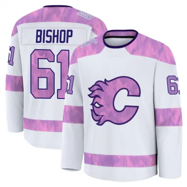 White Men's Clark Bishop Premium Calgary Flames 2024 Hockey Fights Cancer Practice Jersey
