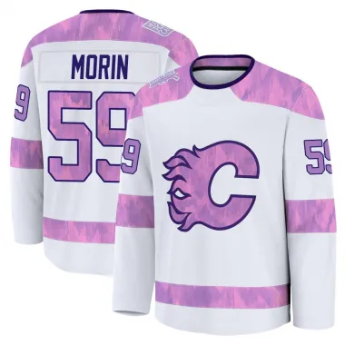 White Men's Etienne Morin Premium Calgary Flames 2024 Hockey Fights Cancer Practice Jersey