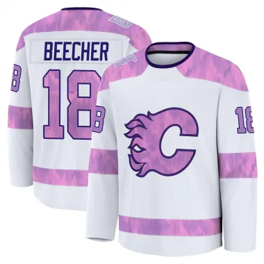 White Men's John Beecher Premium Calgary Flames 2024 Hockey Fights Cancer Practice Jersey