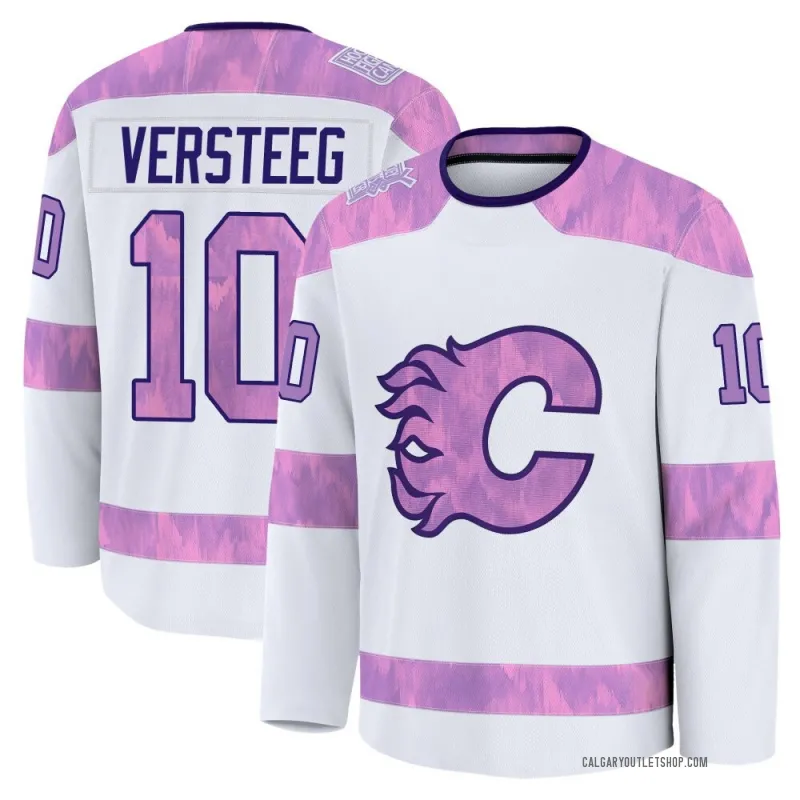 White Men's Kris Versteeg Premium Calgary Flames 2024 Hockey Fights Cancer Practice Jersey