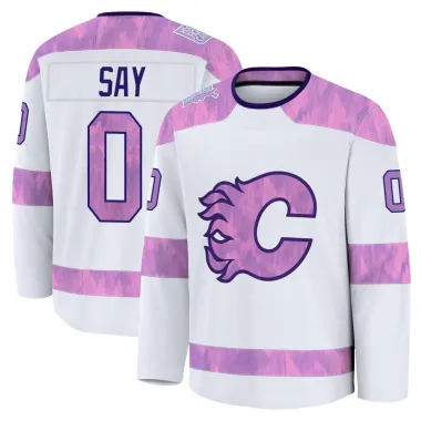 White Men's Owen Say Premium Calgary Flames 2024 Hockey Fights Cancer Practice Jersey