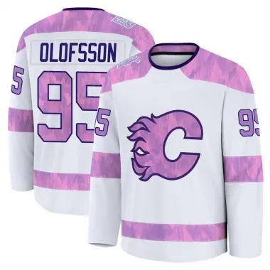 White Men's Victor Olofsson Premium Calgary Flames 2024 Hockey Fights Cancer Practice Jersey