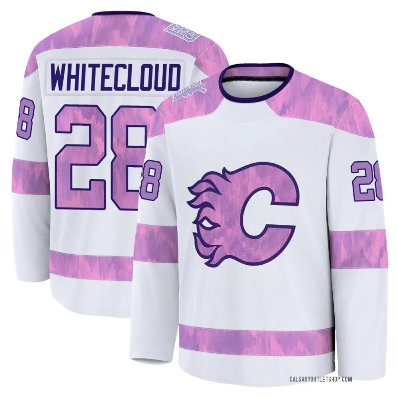 White Men's Zach Whitecloud Premium Calgary Flames 2024 Hockey Fights Cancer Practice Jersey
