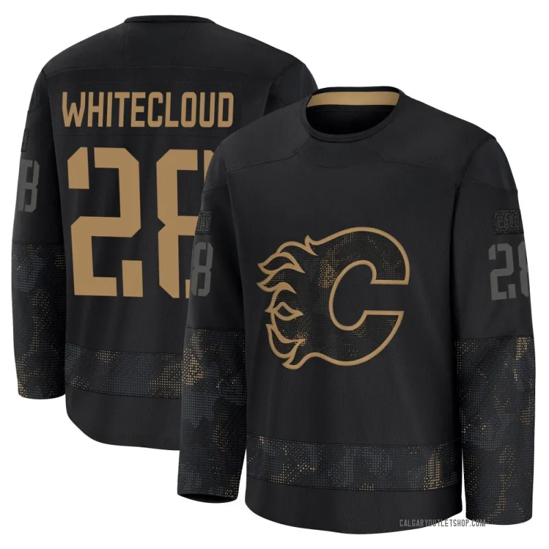 White Men's Zach Whitecloud Premium Calgary Flames Black 2024 Military Appreciation Practice Jersey