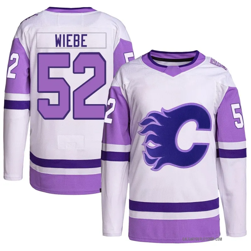 White/Purple Men's Abram Wiebe Authentic Calgary Flames Hockey Fights Cancer Primegreen Jersey