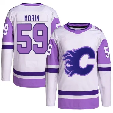 White/Purple Men's Etienne Morin Authentic Calgary Flames Hockey Fights Cancer Primegreen Jersey