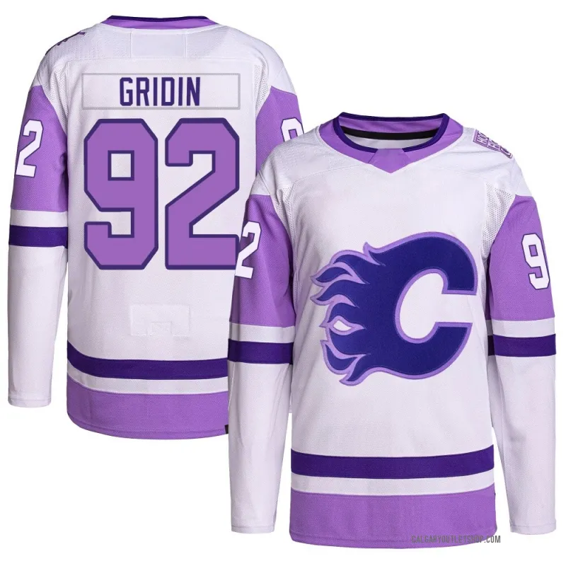White/Purple Men's Matvei Gridin Authentic Calgary Flames Hockey Fights Cancer Primegreen Jersey