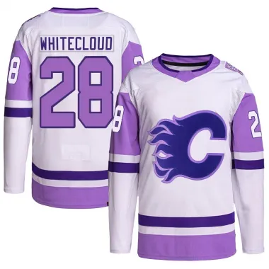 White/Purple Men's Zach Whitecloud Authentic Calgary Flames Hockey Fights Cancer Primegreen Jersey