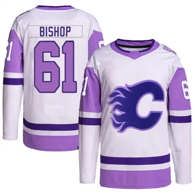 White/Purple Youth Clark Bishop Authentic Calgary Flames Hockey Fights Cancer Primegreen Jersey
