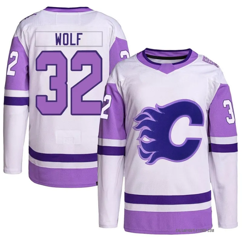 White/Purple Youth Dustin Wolf Authentic Calgary Flames Hockey Fights Cancer Primegreen Jersey