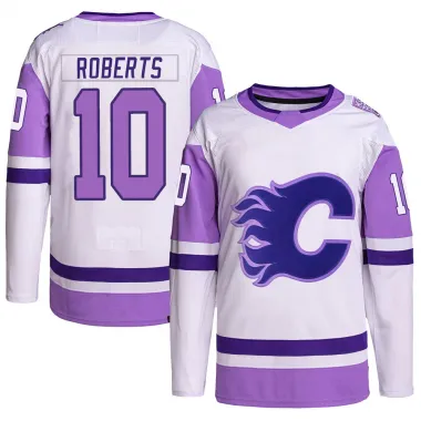 White/Purple Youth Gary Roberts Authentic Calgary Flames Hockey Fights Cancer Primegreen Jersey
