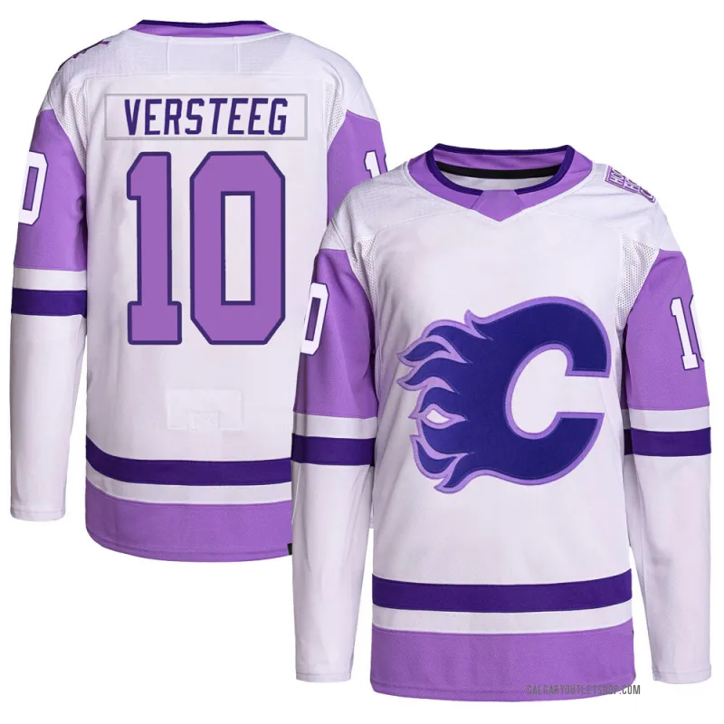 White/Purple Youth Kris Versteeg Authentic Calgary Flames Hockey Fights Cancer Primegreen Jersey