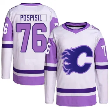 White/Purple Youth Martin Pospisil Authentic Calgary Flames Hockey Fights Cancer Primegreen Jersey