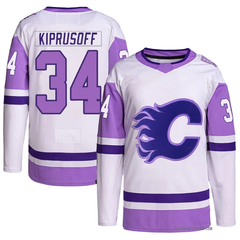 White/Purple Youth Miikka Kiprusoff Authentic Calgary Flames Hockey Fights Cancer Primegreen Jersey