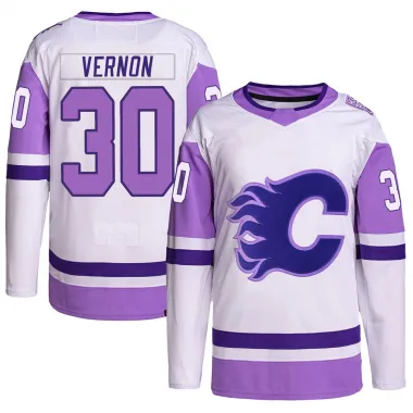 White/Purple Youth Mike Vernon Authentic Calgary Flames Hockey Fights Cancer Primegreen Jersey