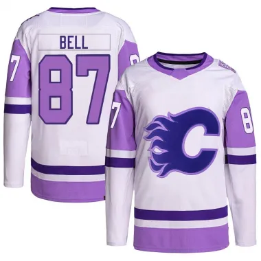 White/Purple Youth Parker Bell Authentic Calgary Flames Hockey Fights Cancer Primegreen Jersey