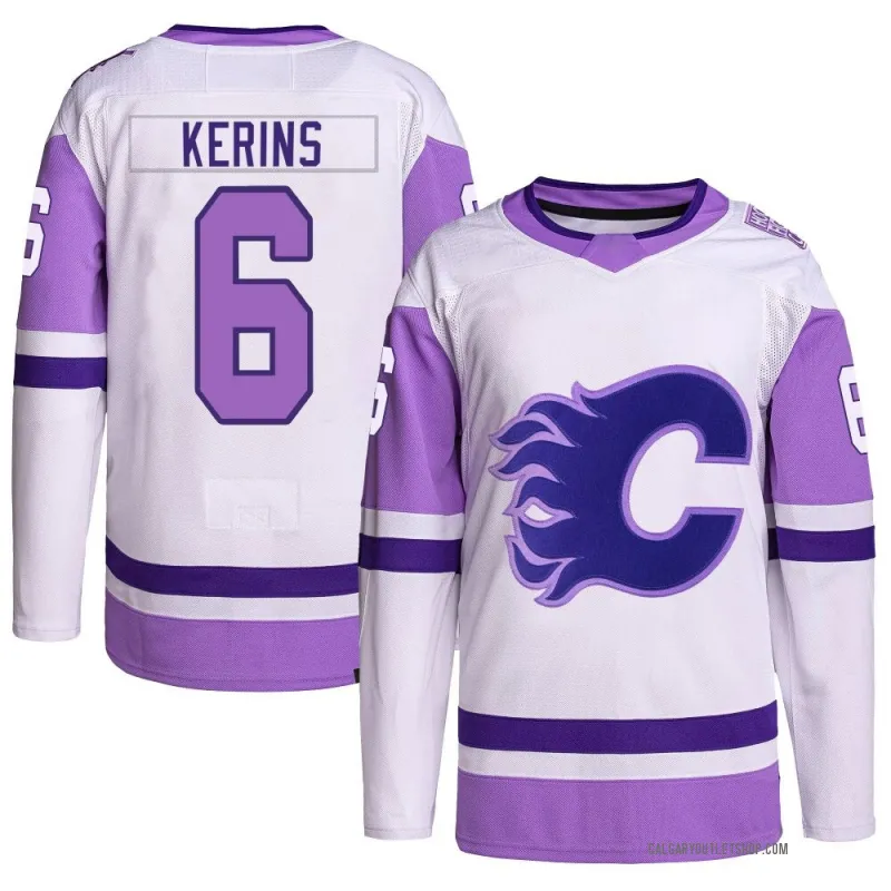 White/Purple Youth Rory Kerins Authentic Calgary Flames Hockey Fights Cancer Primegreen Jersey