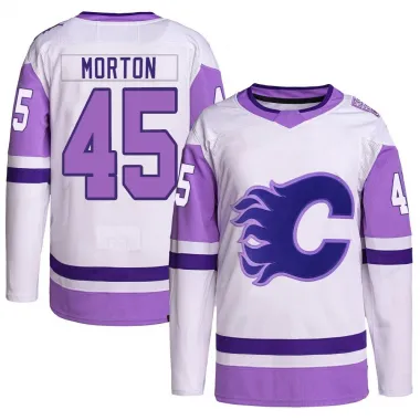 White/Purple Youth Sam Morton Authentic Calgary Flames Hockey Fights Cancer Primegreen Jersey
