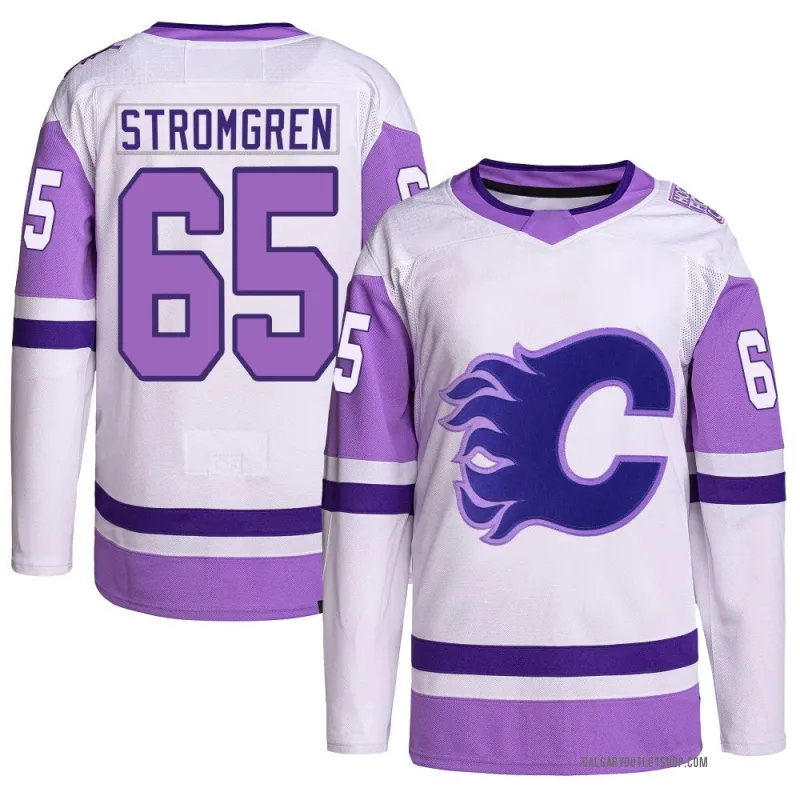 White/Purple Youth William Stromgren Authentic Calgary Flames Hockey Fights Cancer Primegreen Jersey