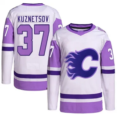 White/Purple Youth Yan Kuznetsov Authentic Calgary Flames Hockey Fights Cancer Primegreen Jersey