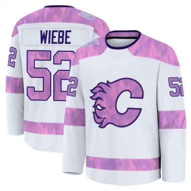 White Youth Abram Wiebe Premium Calgary Flames 2024 Hockey Fights Cancer Practice Jersey