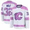 White Youth Dustin Wolf Premium Calgary Flames 2024 Hockey Fights Cancer Practice Jersey