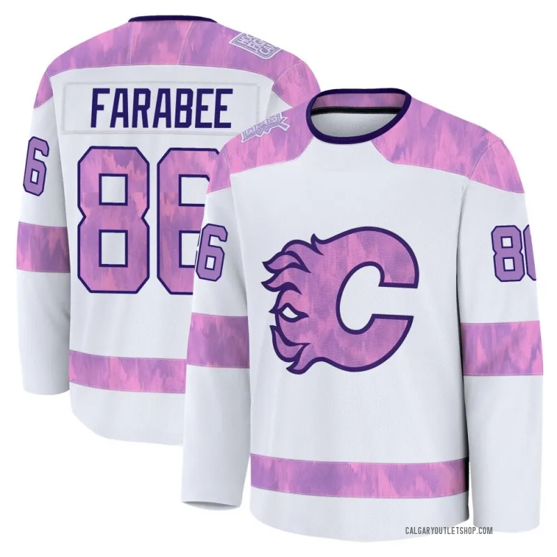 White Youth Joel Farabee Premium Calgary Flames 2024 Hockey Fights Cancer Practice Jersey