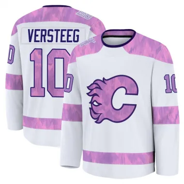 White Youth Kris Versteeg Premium Calgary Flames 2024 Hockey Fights Cancer Practice Jersey