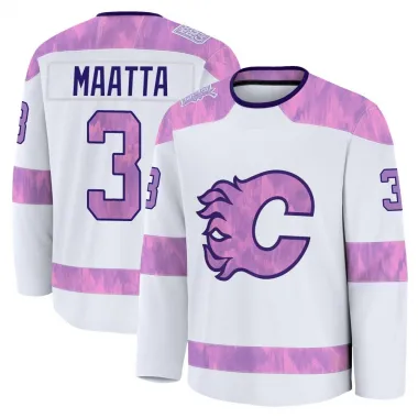 White Youth Olli Maatta Premium Calgary Flames 2024 Hockey Fights Cancer Practice Jersey