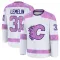 White Youth Rejean Lemelin Premium Calgary Flames 2024 Hockey Fights Cancer Practice Jersey