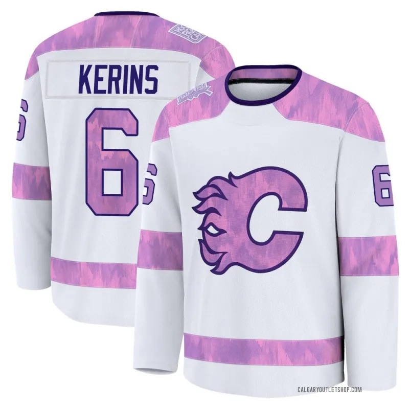 White Youth Rory Kerins Premium Calgary Flames 2024 Hockey Fights Cancer Practice Jersey